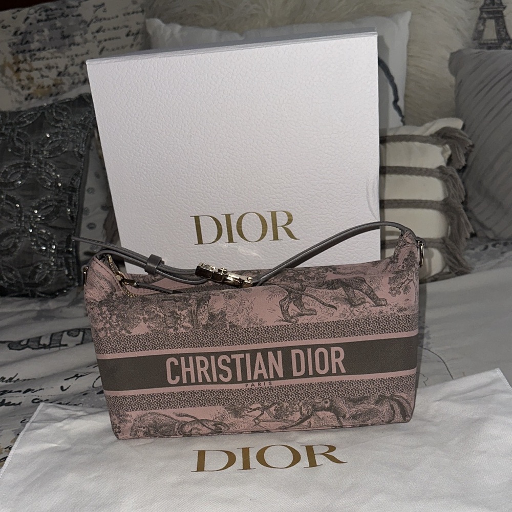 Dior Technical Fabric Pink And Grey Medium Nomade Pouch Medium Handbag